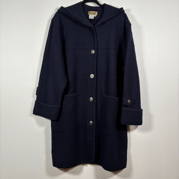 Vintage 90s Wool Jacket Winter Coat Navy Blue Minimalist Preppy Academia Neutral - Picture 2 of 8